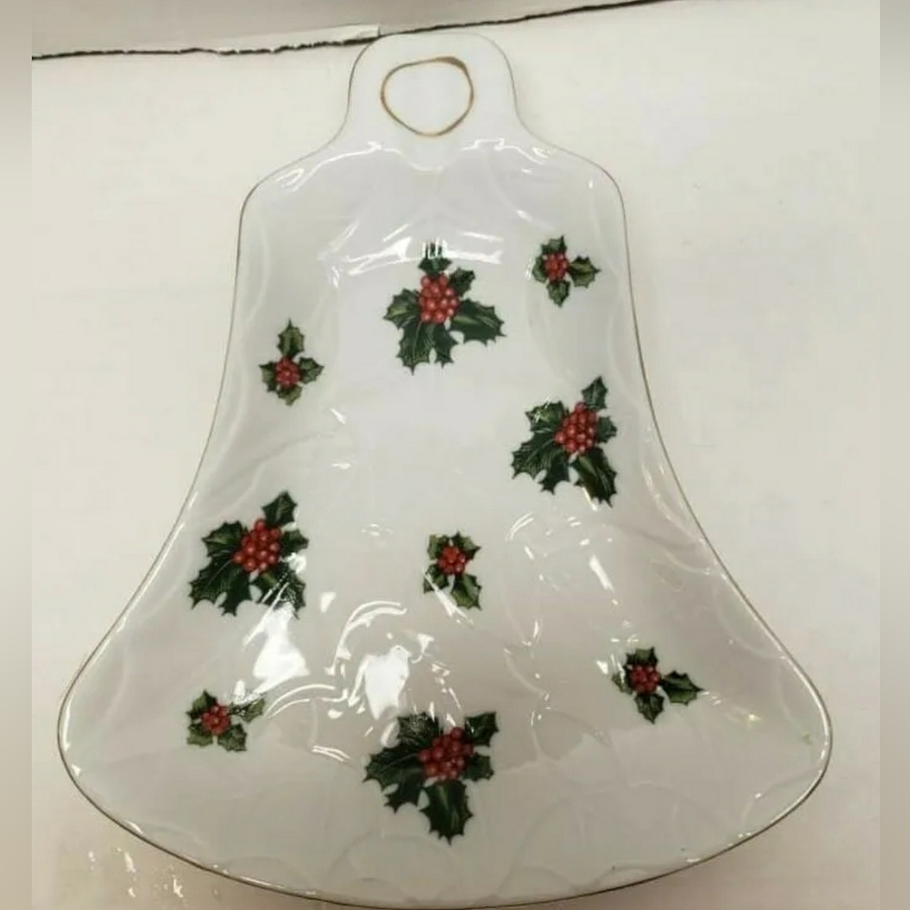 Lefton Vtg Ceramic Christmas Bell Shaped Cookie Plate